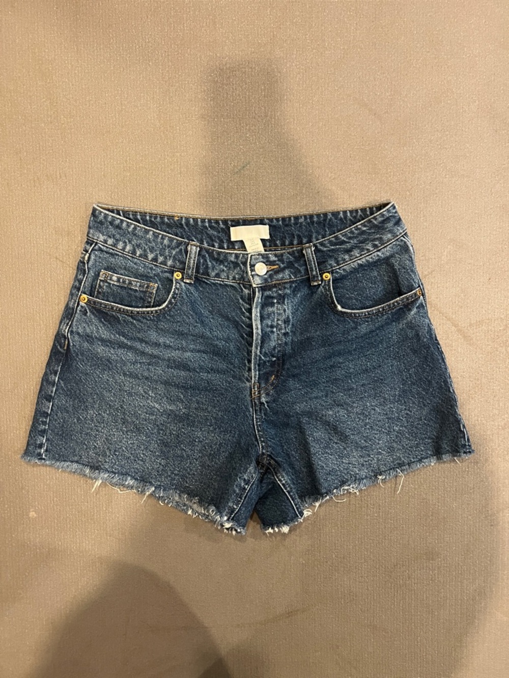 H&M Dark Blue Denim Cutoff Shorts with Frayed Hem
